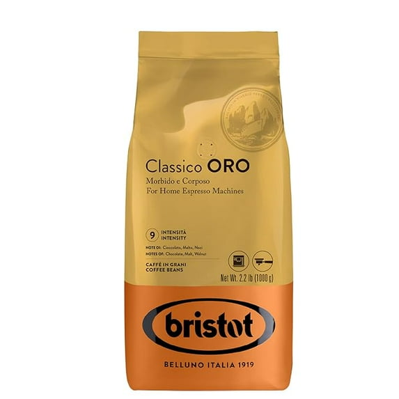 Bristot Classico Oro Italian Espresso Beans - Italian Imported Coffee Beans Whole - Medium Roast - Low Acid - 2.2 lb/1kg