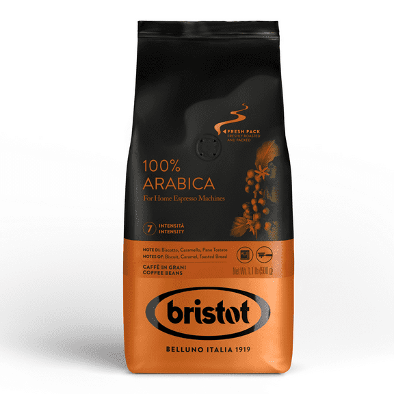 Bristot Fresh Pack Product Line - 100% Arabica Espresso Beans - Italian Espresso Beans - Medium Roast | 1.1 lb/500g