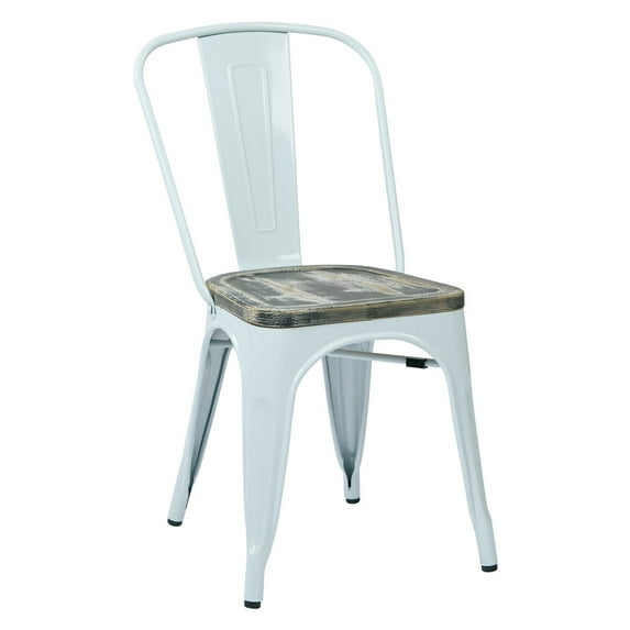 Bristow Metal Chair With Vintage Wood Seat-Color:Ash Crazy Horse,Finish:White,Number of Items:4-Pack