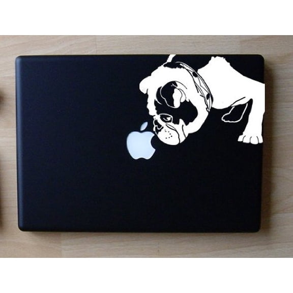 Brit the English Bulldog Sniffs - White - Decal for 13" Macbook