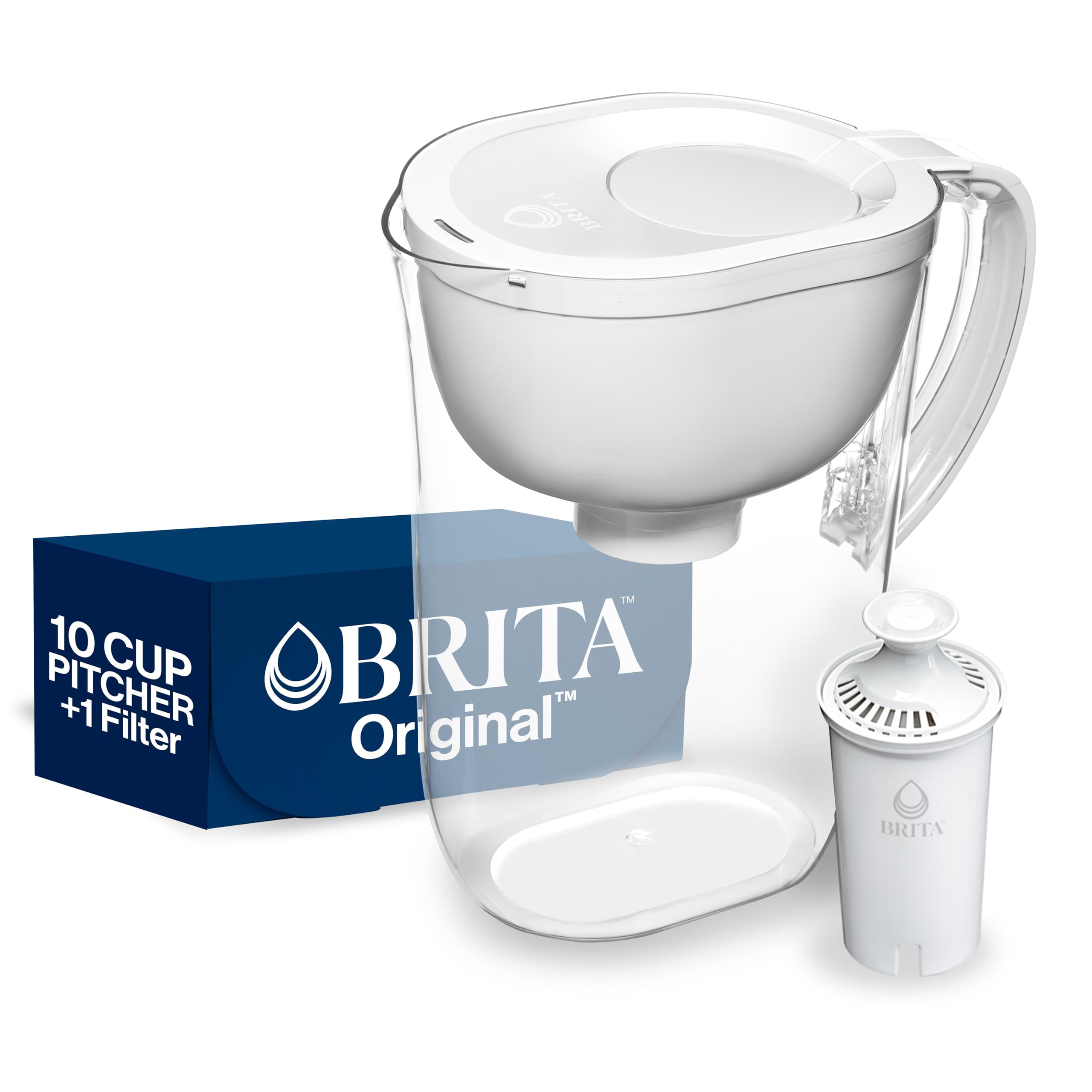 Brita 10 Cup Filter Pitcher with Smart Light Indicator, Reduces Chlorine taste and odour from Tap Water, Filters 151 Litres, Huron, White