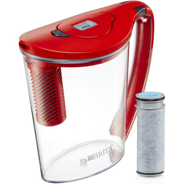 Brita 10 Cup Stream Filter as You Pour Water Pitcher with 1 Filter, Hydro, BPA Free, Chili Red