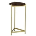 thumbnail image 1 of Brita 12 Inch Side End Table Round Mango Wood Top Triangular Iron Base Brown Brass - Saltoro Sherpi, 1 of 7