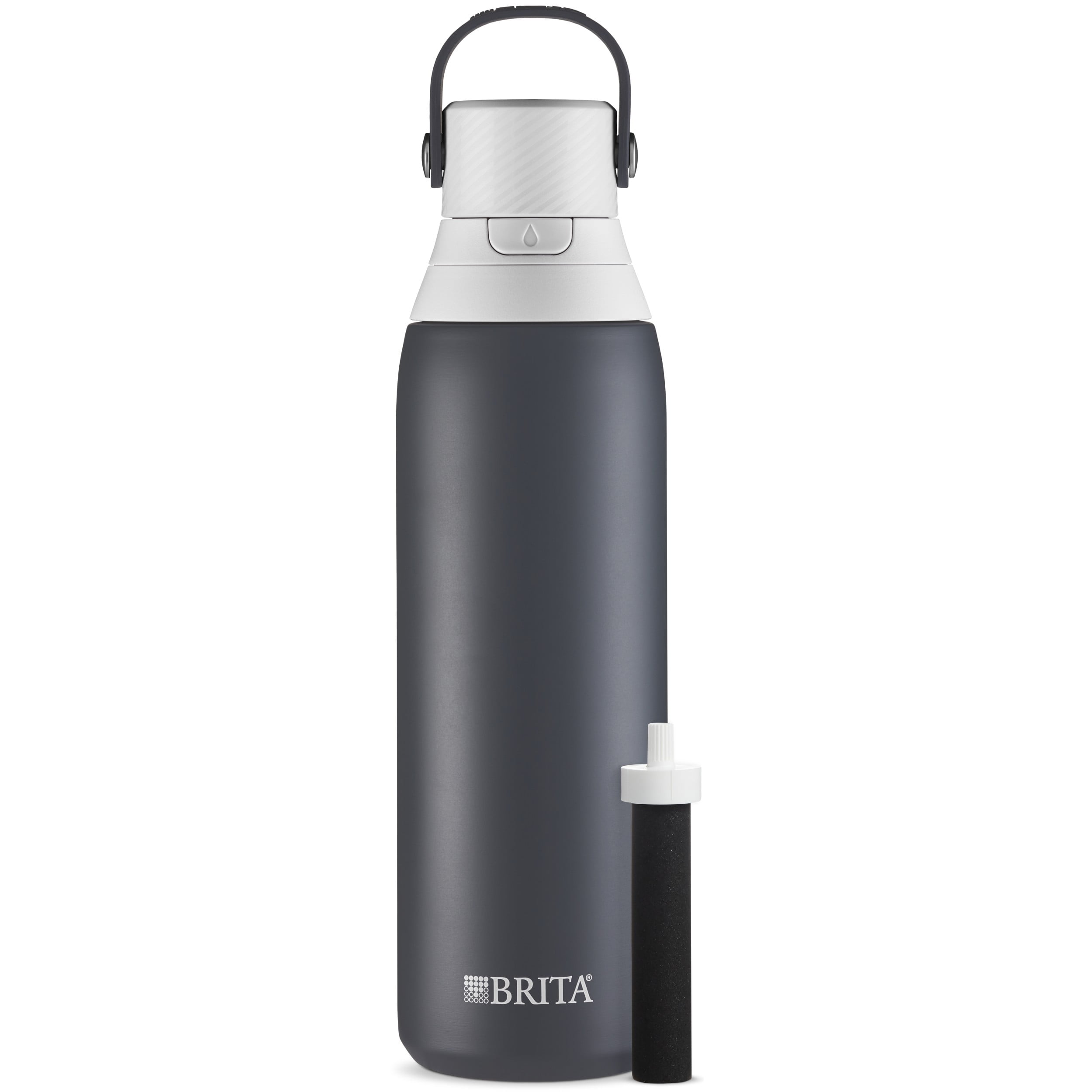 BRITA INSULATED FILTERED WATER BOTTLE W/STRAW, STAINLESS STEEL CARBON 2O OZ