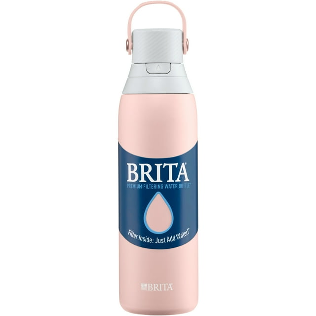 Brita 20 oz Rose Premium Stainless Steel Leak Proof Filtered Insulated Water Bottle with Straw