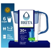 Brita 6 Cup Small Plastic Water Filter Pitcher, Mazarine, Blue, BPA Free with 1 Brita Elite Filter
