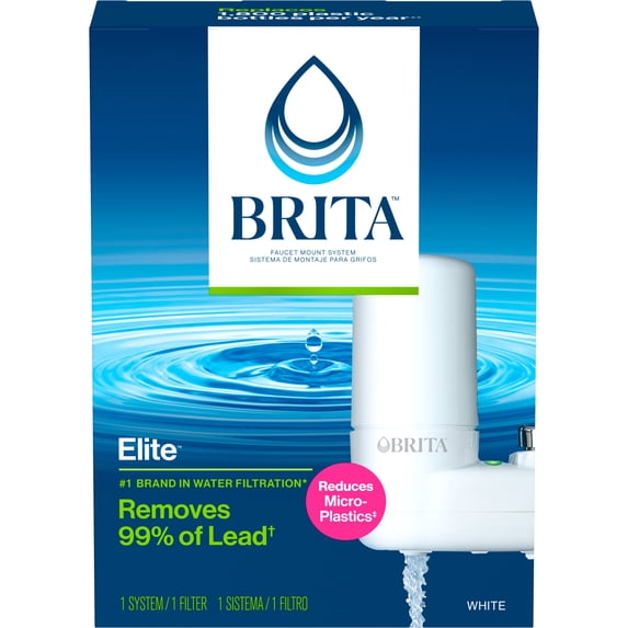 Brita Elite Water Filtration Faucet Mount System, White, Reduces Lead, Includes 1 Replacement Filter