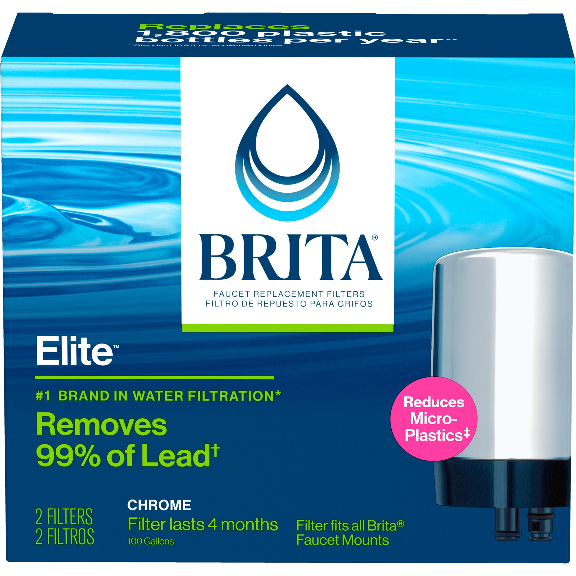 Brita Tap Water Faucet Filter Replacement, 2 Count, Chrome