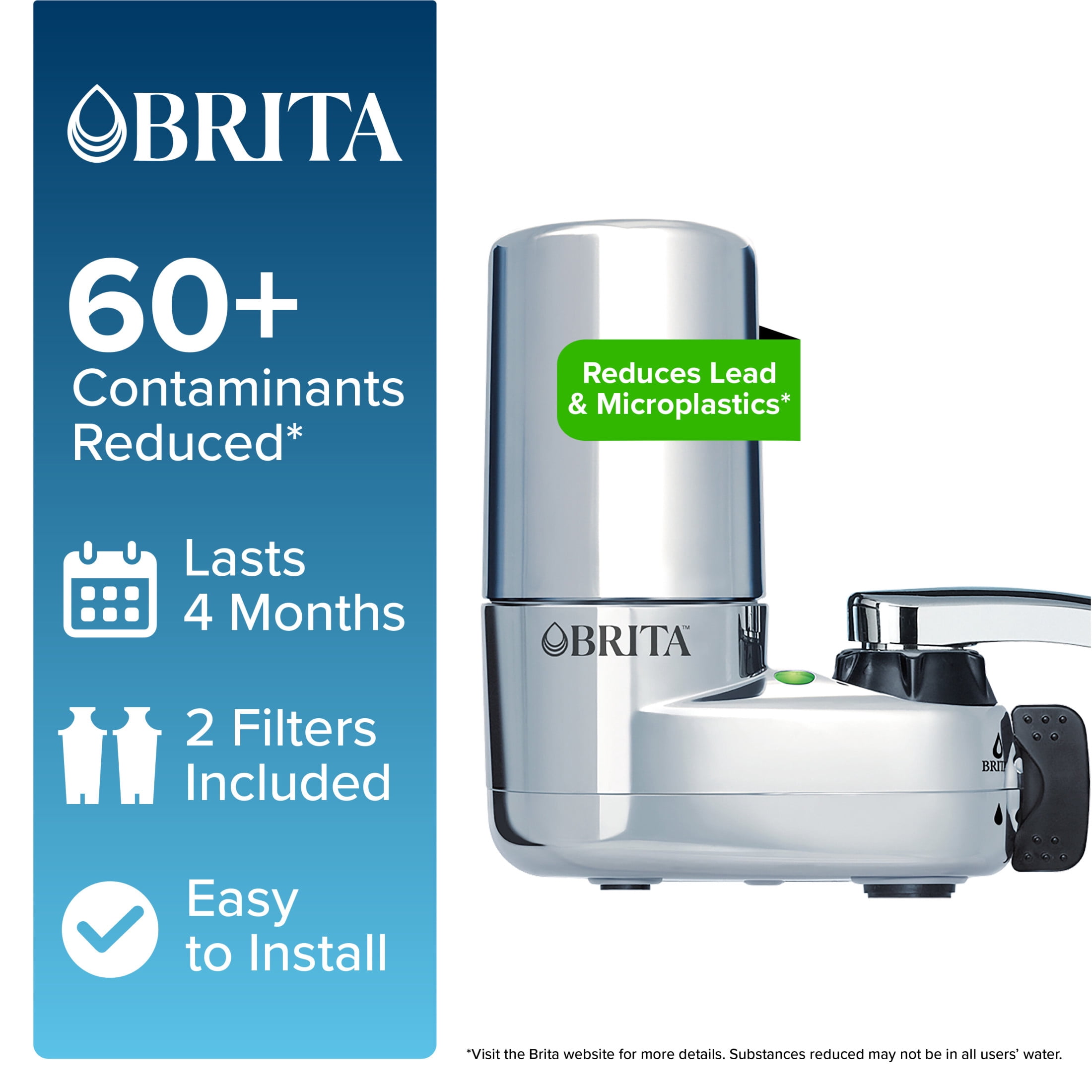 Brita Elite Chrome, Faucet Water Filter System, 2 Replacement Filters, Reduces Lead