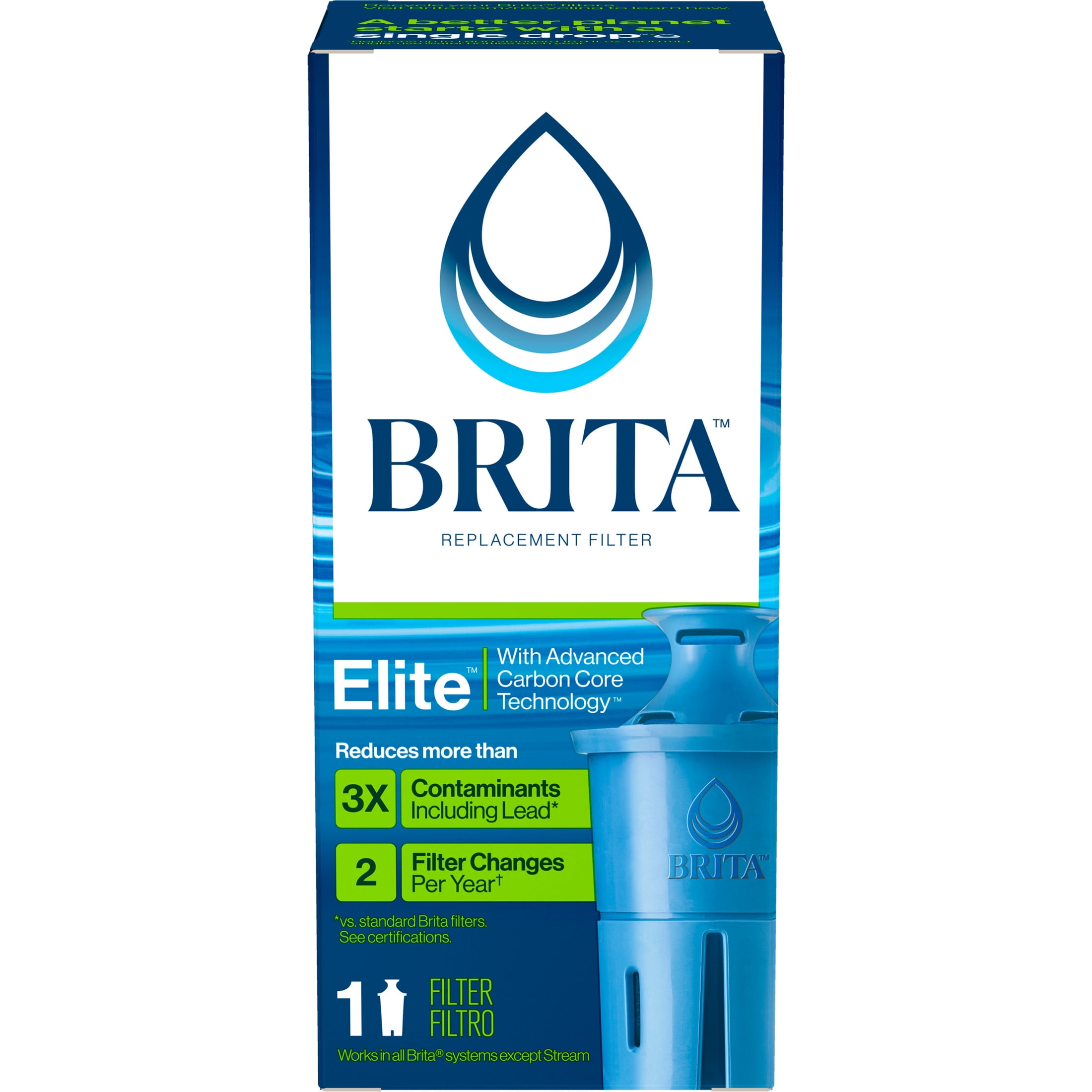 Brita Elite Blue Activated Carbon Water Pitcher Replacement Filter