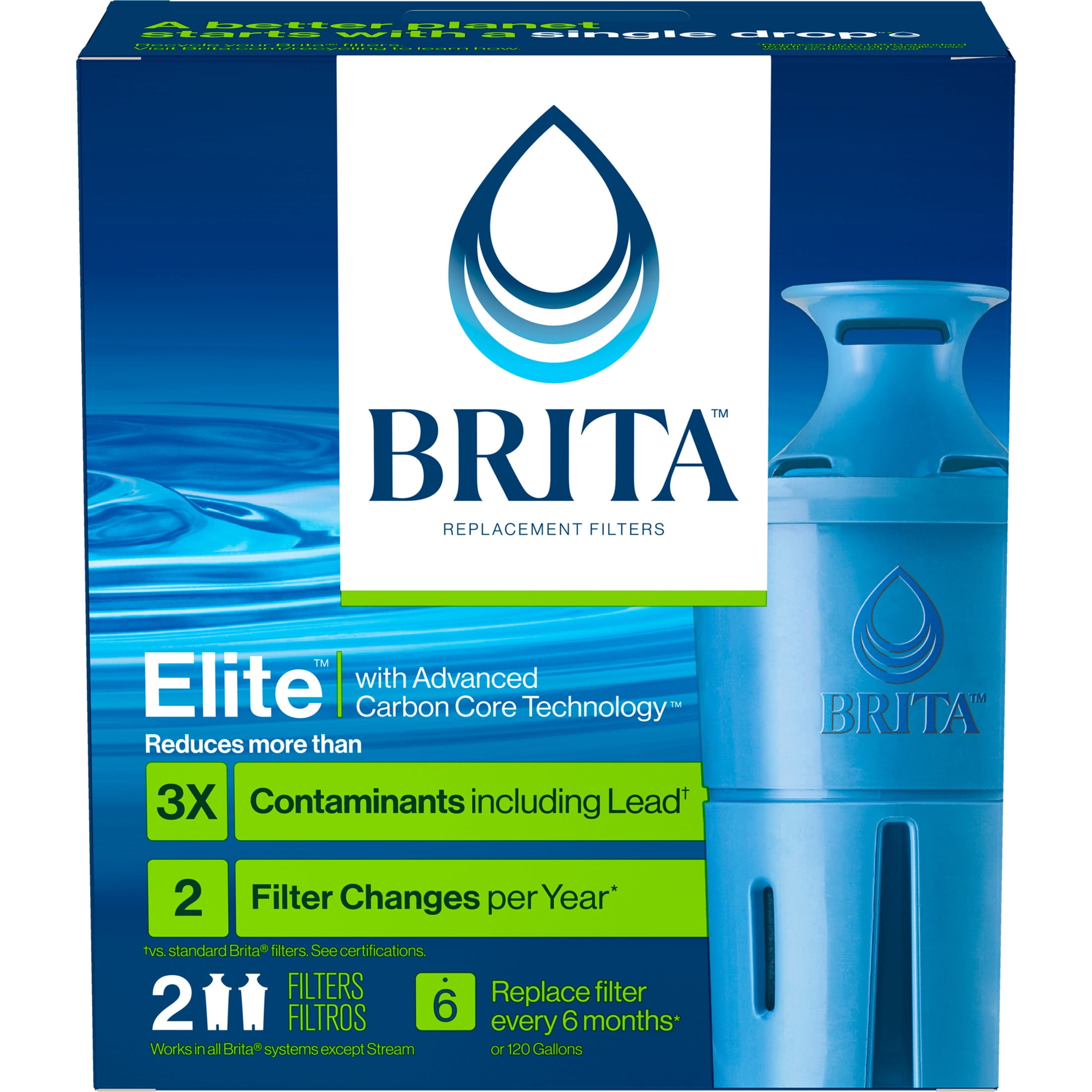 Brita Elite Water Filter Replacement, Reduces Lead - 2 Count