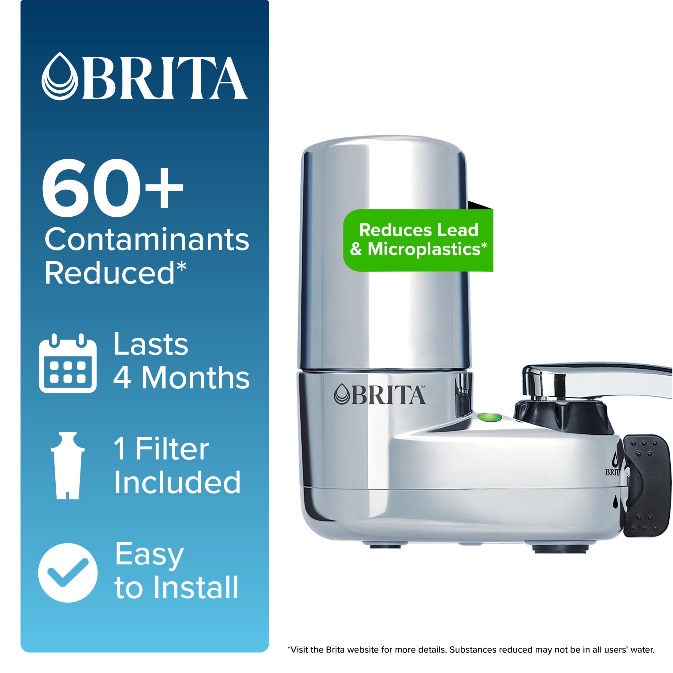 Brita Elite Chrome, Faucet Water Filter System, 1 Replacement Filter, Reduces Lead