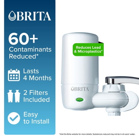 Brita Elite Advanced White, Faucet Water Filter System, 2 Replacement Filters, Reduces Lead