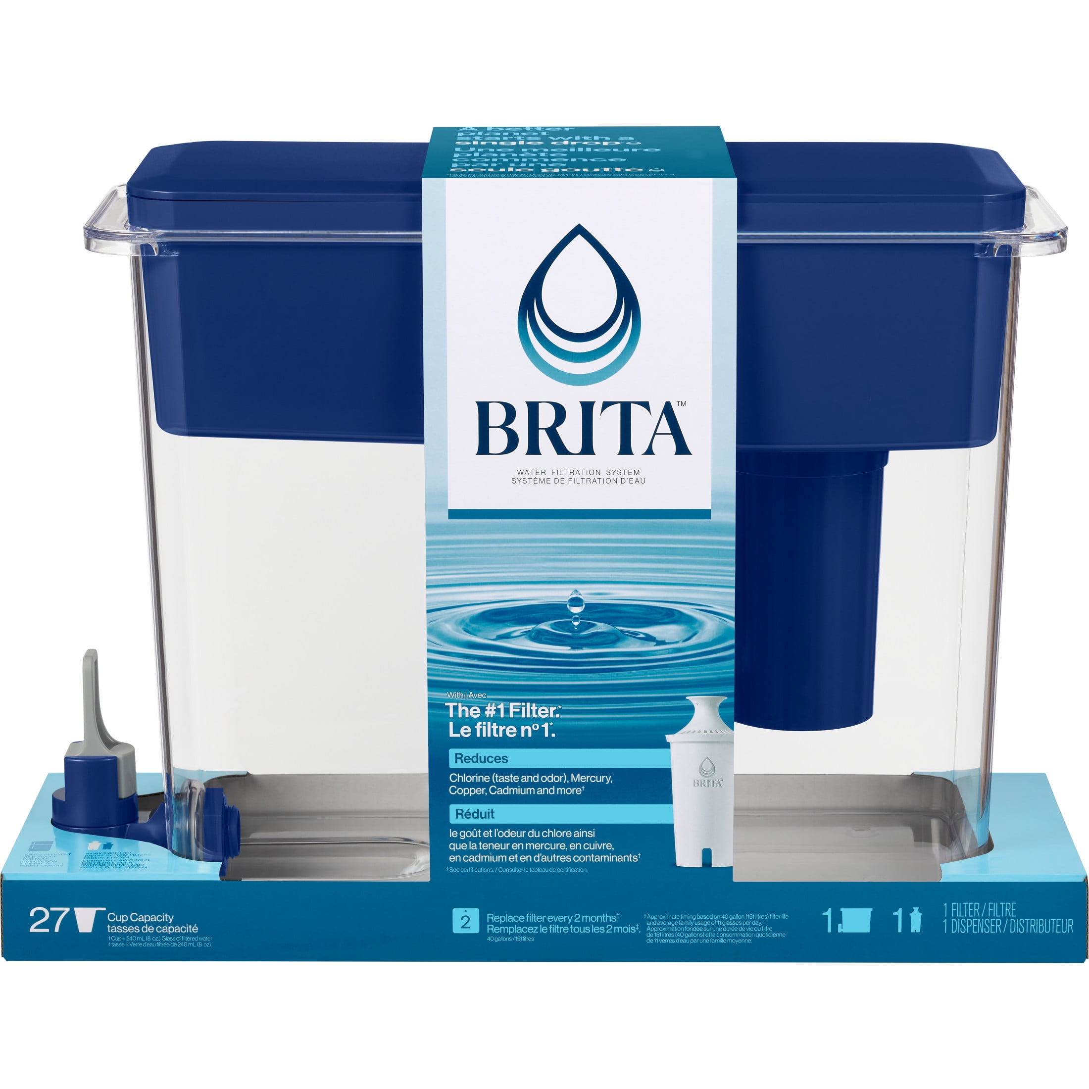 Large Blue BPA-Free Water Filter Dispenser with Spigot