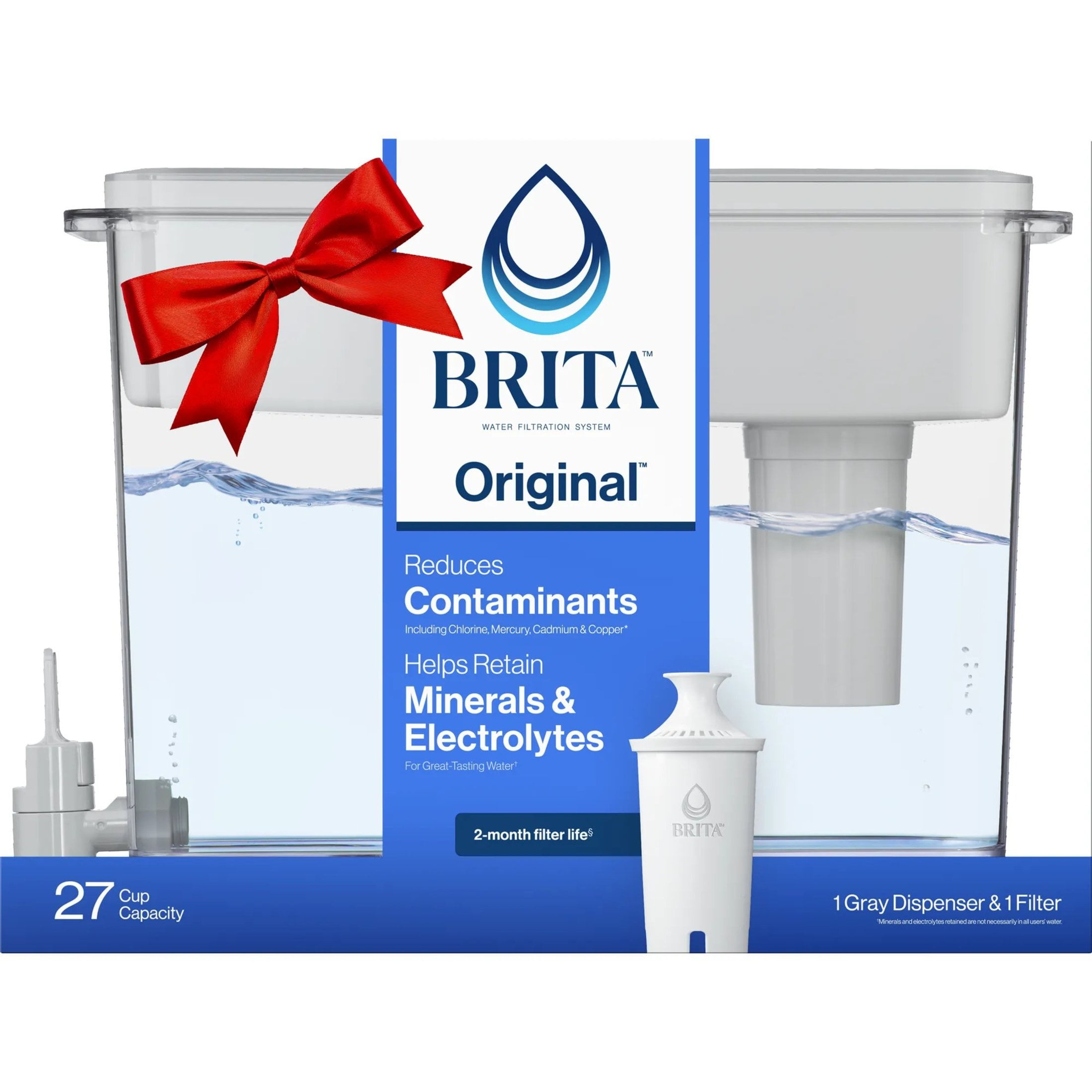 Brita Extra Large Ultramax 27 Cup Grey Filtered Water Dispenser with 1 Standard Filter