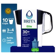 Brita Elite 10-Cup, Black Plastic Water Filtration Pitcher, Reduces Lead