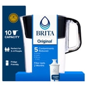 Brita 10 Cup Large Plastic Water Filter Pitcher, Black, BPA Free with 1 Standard Brita Filter