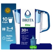 Brita Elite 10-Cup, Blue Plastic Water Filtration Pitcher, Reduces Lead