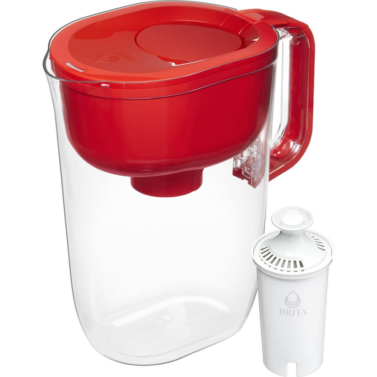 Brita Large 10 Cup Red Huron Water Filter Pitcher with 1 Standard Filter, Made Without BPA