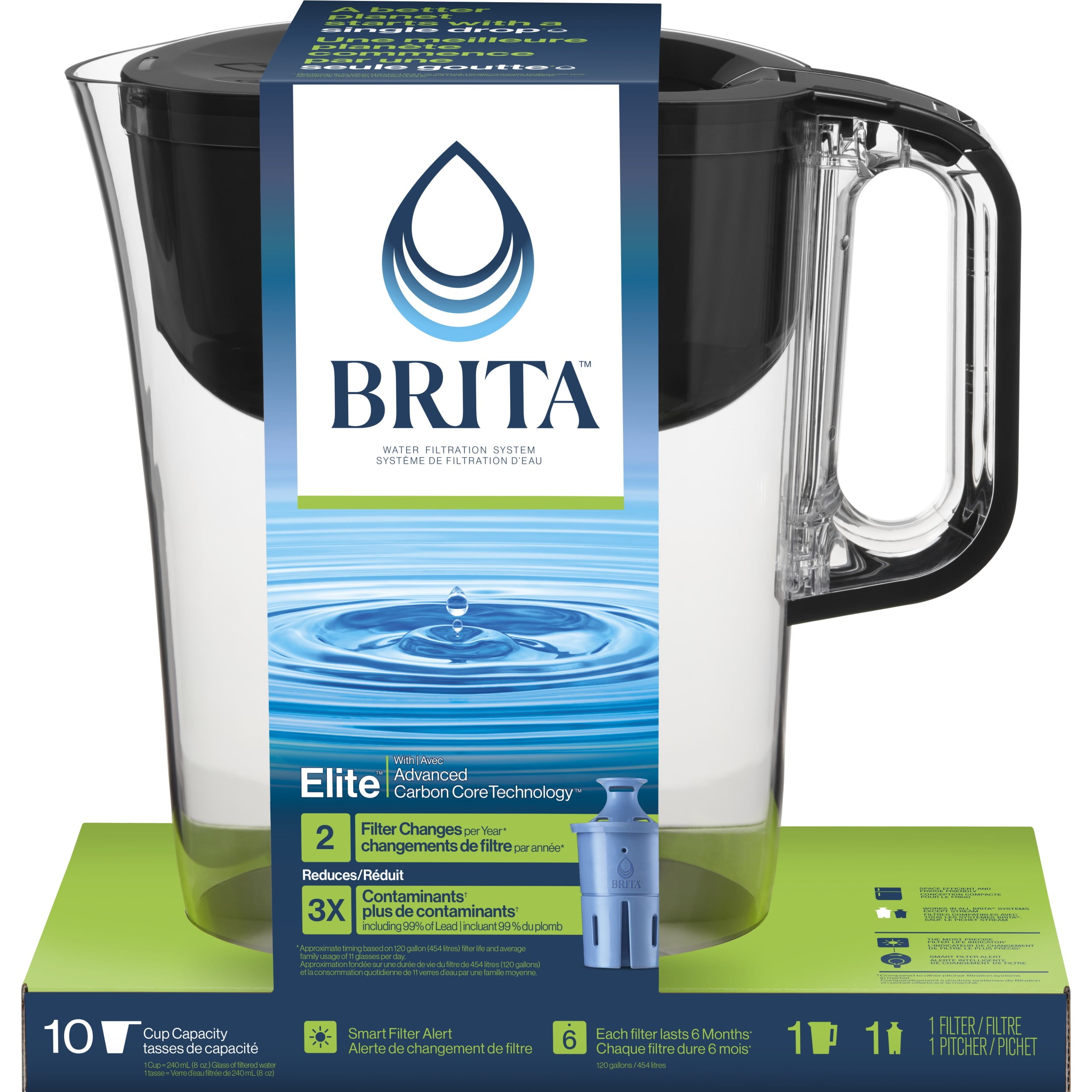 Brita Large 10 Cup Water Filter Pitcher with 1 Brita Elite Filter, Made