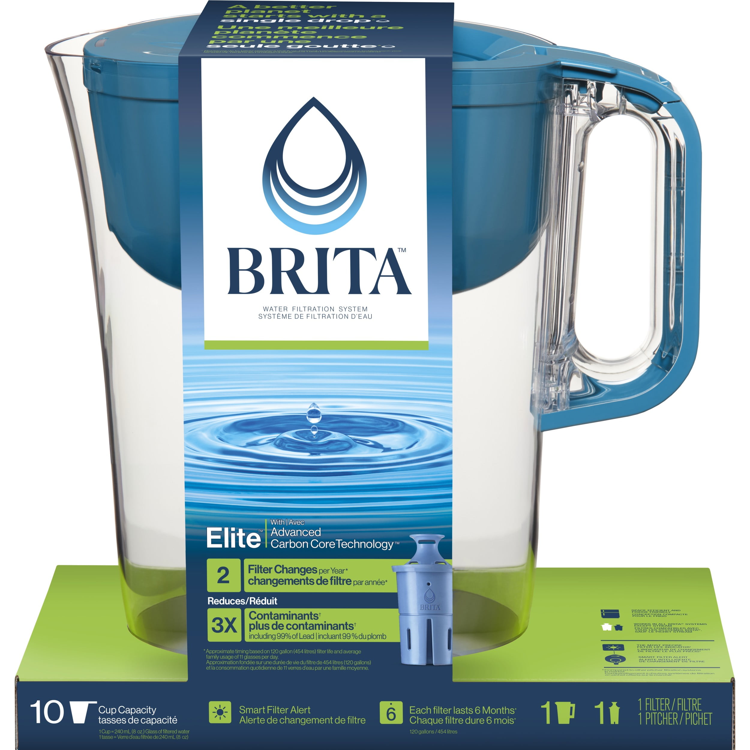 Brita Large 10 Cup Water Filter Pitcher with 1 Brita Elite Filter, Made ...