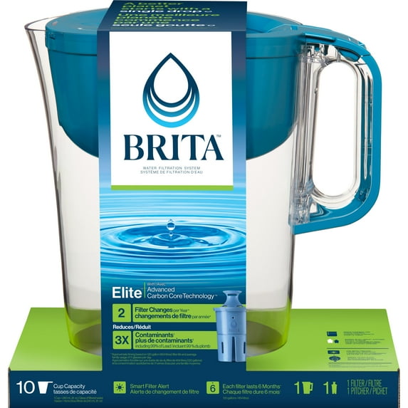 Brita Large 10 Cup Water Filter Pitcher with 1 Brita Elite Filter, Made Without BPA, Huron, Teal