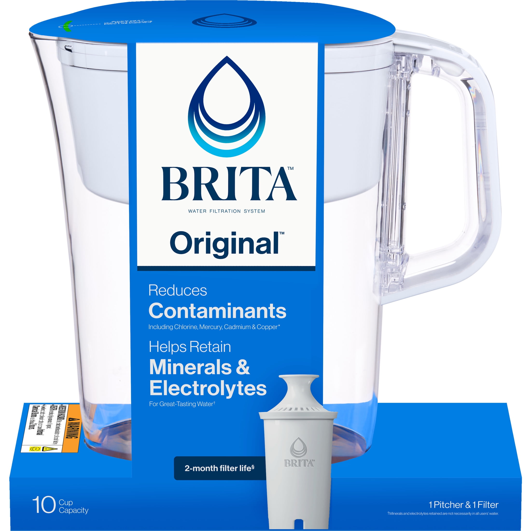 Brita Large 10 Cup White Tahoe Water Filter Pitcher with 1 Standard Filter, Made Without BPA