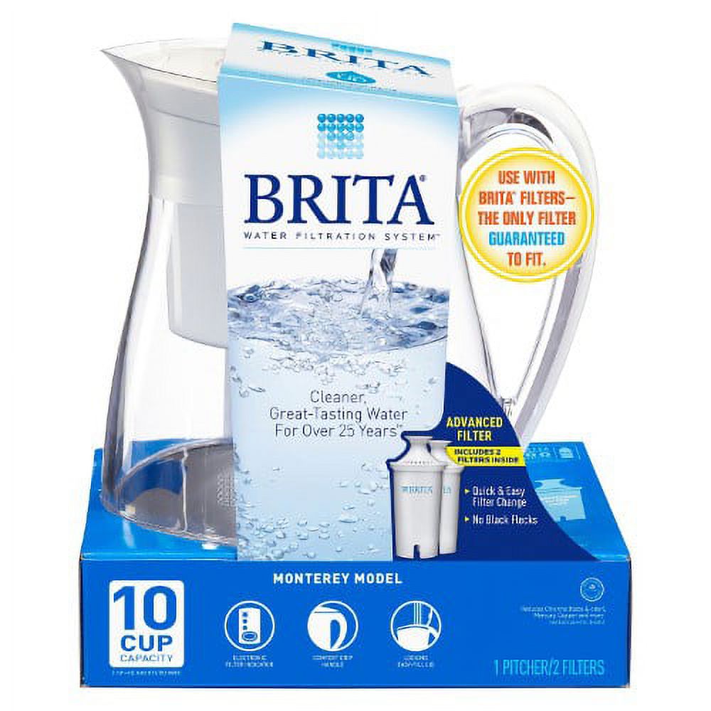Brita Monterey Water Filter Pitcher + 2 Brita Filters, White, 10 Cup Capacity