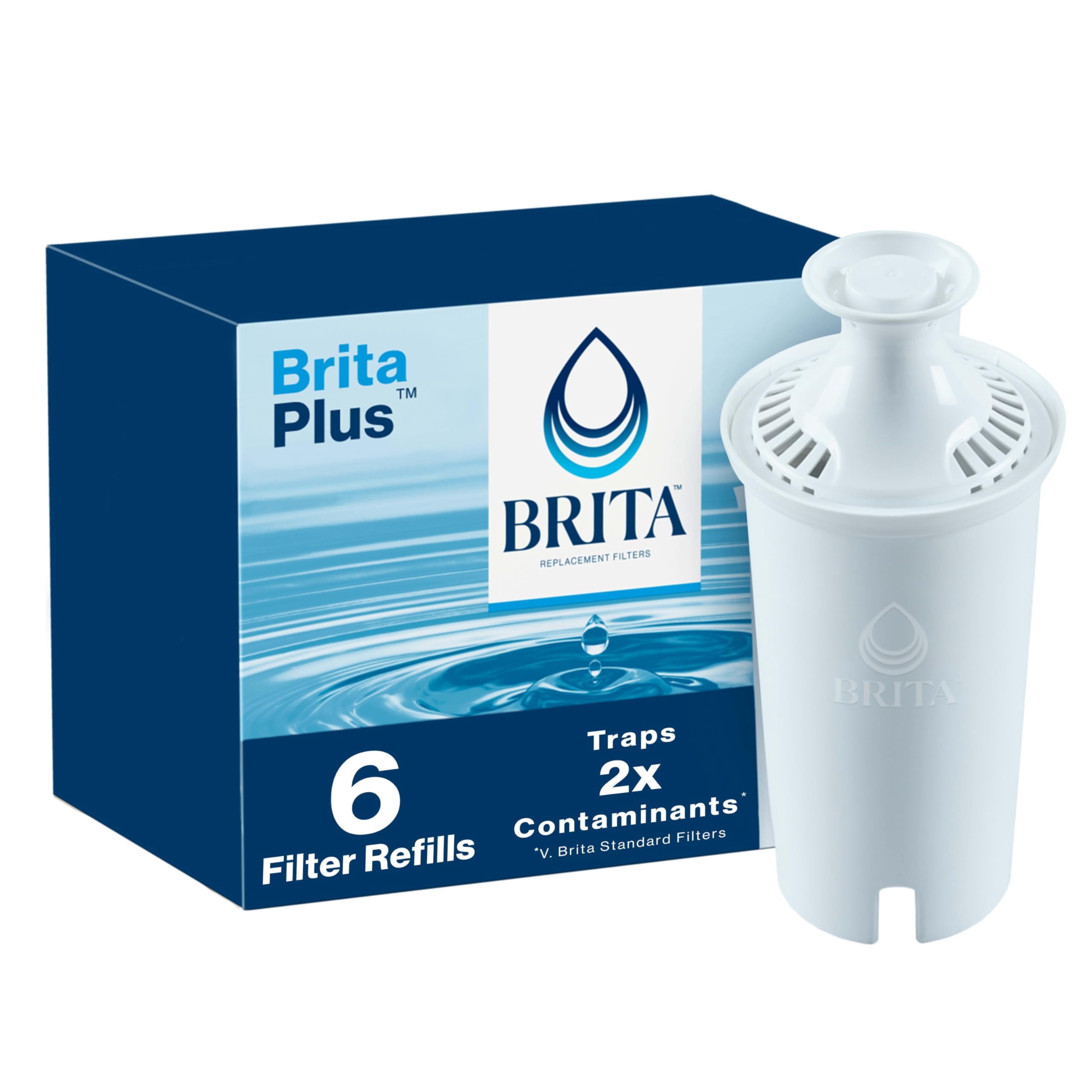 Brita Plus Water Filter, BPA-Free, High-Density Replacement Filter for Pitchers and Dispensers, Reduces 2x Contaminants*, Lasts Two Months or 40 Gallons, Includes 6 Filters BritaPlus
