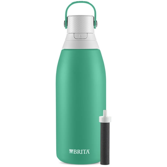 Brita Premium Stainless Steel, Insulated Leak Proof Filtered Water Bottle, Jade, 32 oz