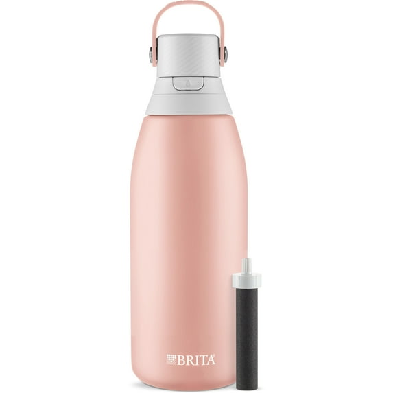Brita Premium Stainless Steel Leak Proof Filtered Water Bottle, Rose, 32 oz