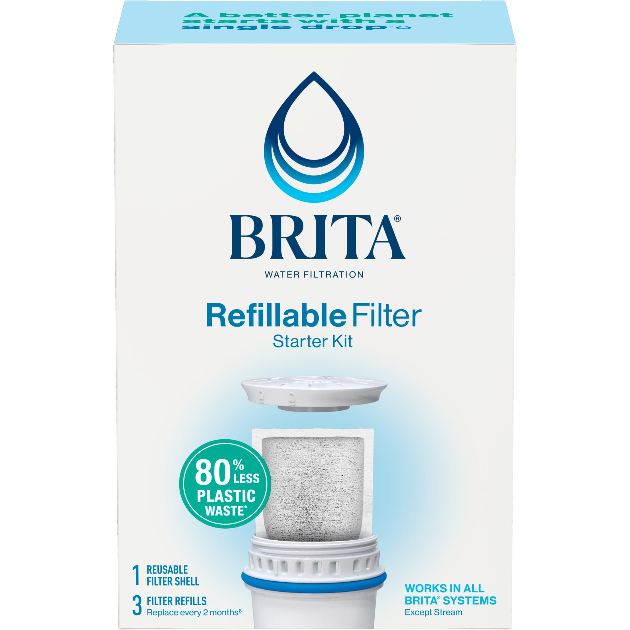 Brita Refillable Water Filtration Starter Kit with 1 Reusable Filter ...