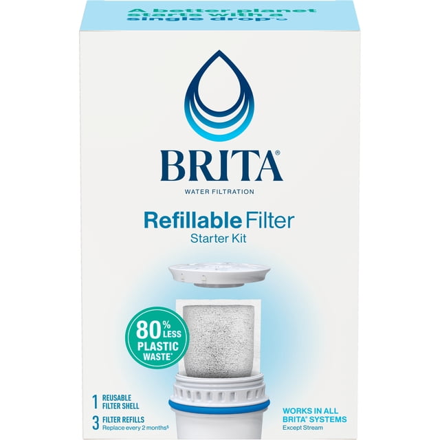 Shell Refillble Image Brita Refillable Water Filtration Starter Kit with 1 Reusable Filter ...
