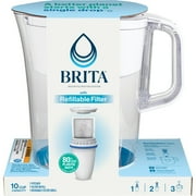 Brita Refillable Water Filtration System with Large 10 Cup Pitcher, Tahoe, and 1 Refillable Filter