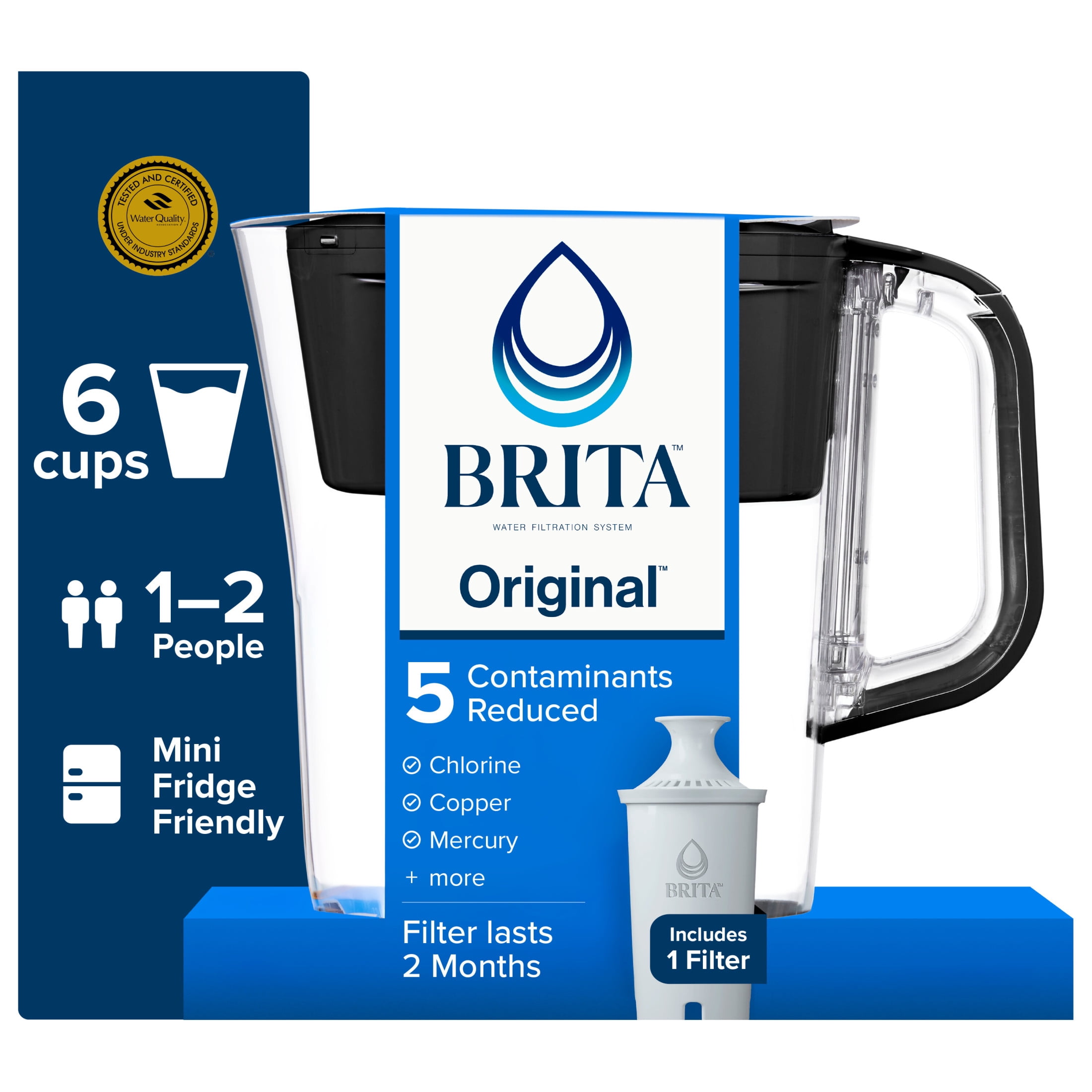 Brita Standard 6-Cup, Black Plastic Water Filtration Pitcher