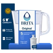 Brita 6 Cup Small Plastic Water Filter Pitcher, White, BPA Free with 1 Standard Brita Filter