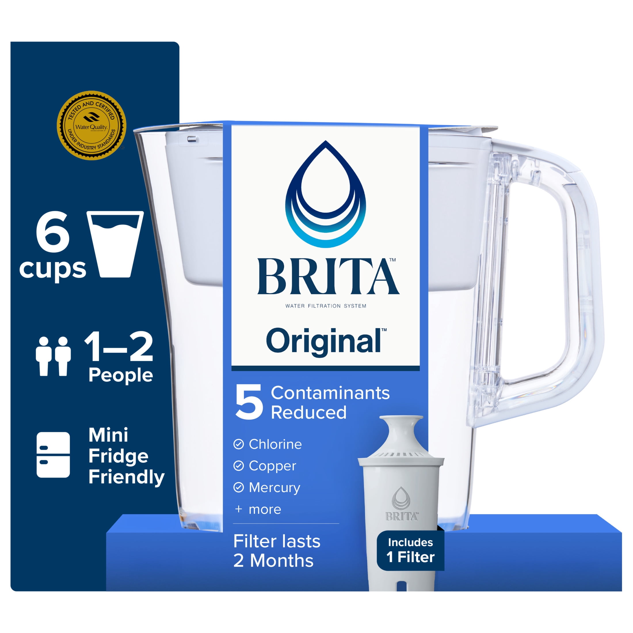 Brita Standard 6-Cup, White Plastic Water Filtration Pitcher