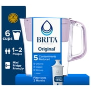 Brita 6 Cup Small Plastic Water Filter Pitcher, Misty Lilac, BPA Free with 1 Brita Standard Filter