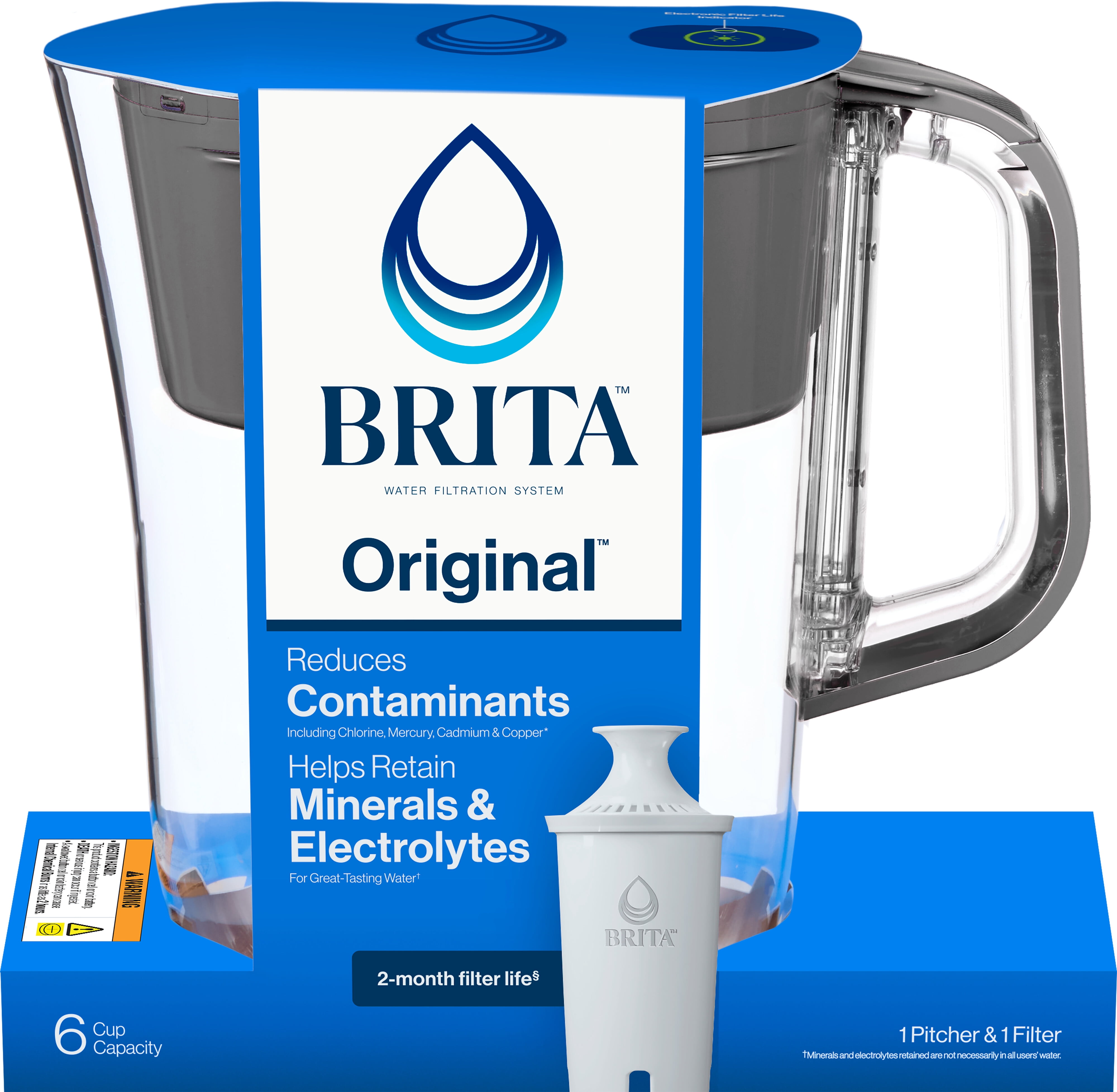 Brita® Small 6 Cup Denali Water Filter Pitcher with 1 Brita Standard Filter, Slate
