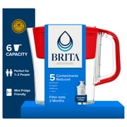 Brita 6 Cup Small Plastic Water Filter Pitcher, Red, BPA Free with 1 Standard Brita Filter