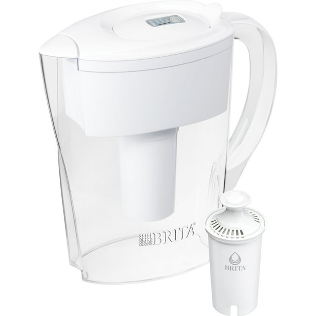 Brita Small 6 Cup Space Saver Water Filter Pitcher with 1 Standard Filter, Made Without BPA, Space Saver, White