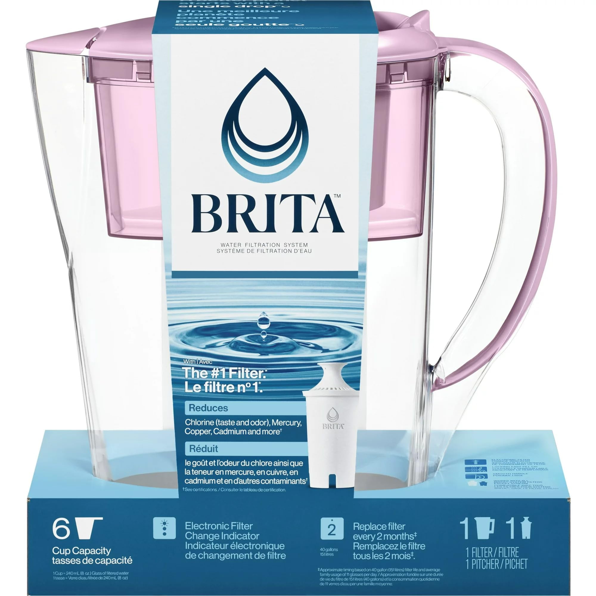 Brita Small 6 Cup Space Saver Water Filter Pitcher with 1 Standard Filter, Space Saver, Purple (Purple) C80