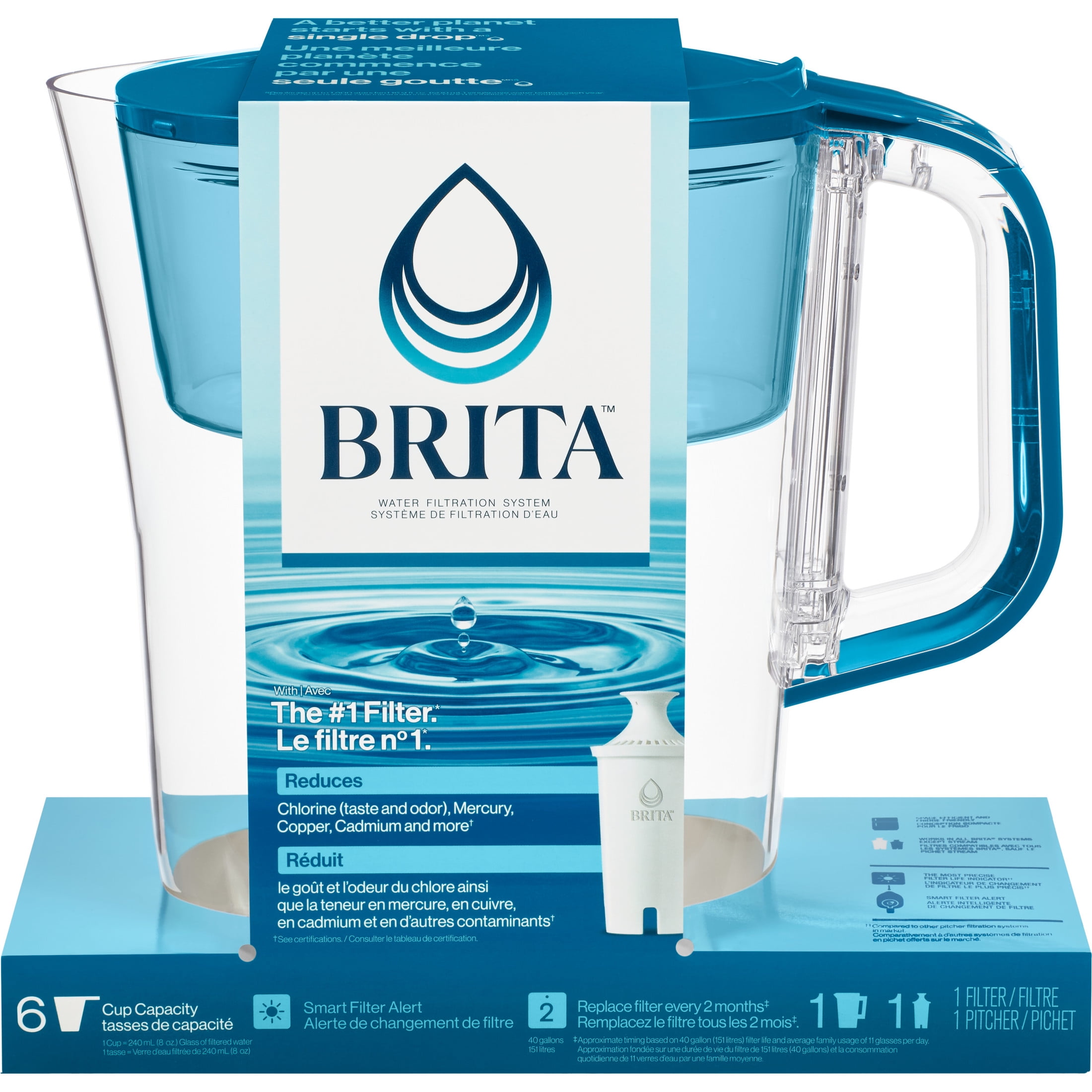Teal Transparent 6-Cup Water Filter Pitcher with Standard Filter