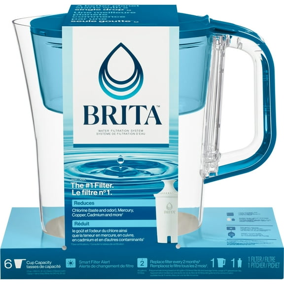 Brita Small 6 Cup Transparent Teal Denali Water Filter Pitcher with 1 Brita Standard Filter