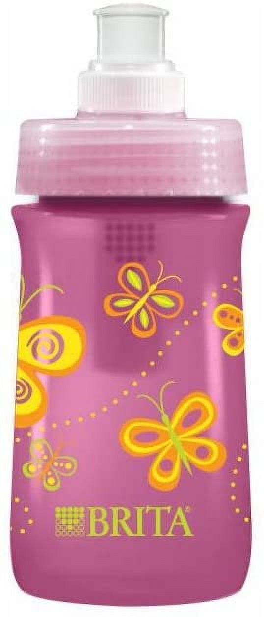 Brita Soft Squeeze Water Filter Bottle For Kids, Pink Butterflies, 13 Ounce