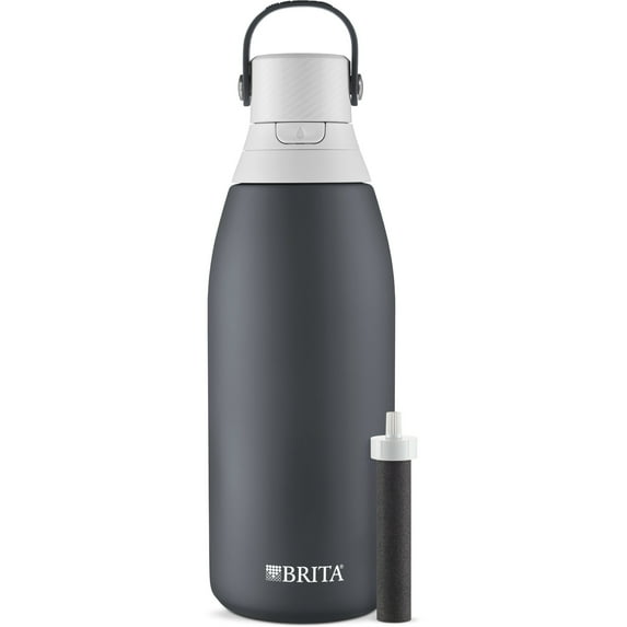 Brita Premium Stainless Steel Leak Proof Filtered Water Bottle, Carbon, 32 oz
