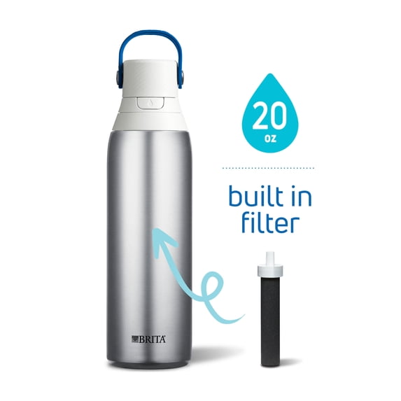Brita Premium Stainless Steel Leak Proof Filtered Water Bottle, Silver, 20 oz