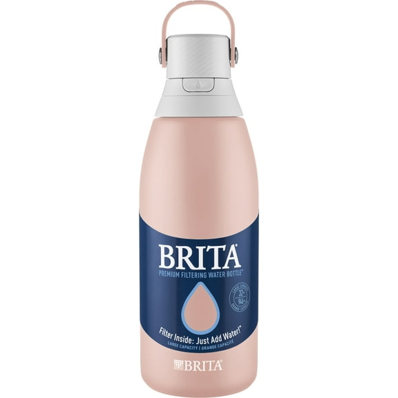 Brita? Stainless Steel Water Bottle with Filter, 32 Ounce Premium Filtered Water Bottle, BPA Free, Rose and assorted colors