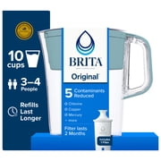 Brita 10 Cup Large Plastic Water Filter Pitcher, Stone Blue, BPA Free with 1 Standard Brita Filter