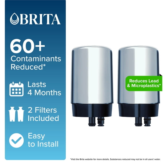 Brita Elite Chrome Replacement Water Filter, Compatible with Brita Faucet Water Filter Systems (2 Pack), Reduces Lead
